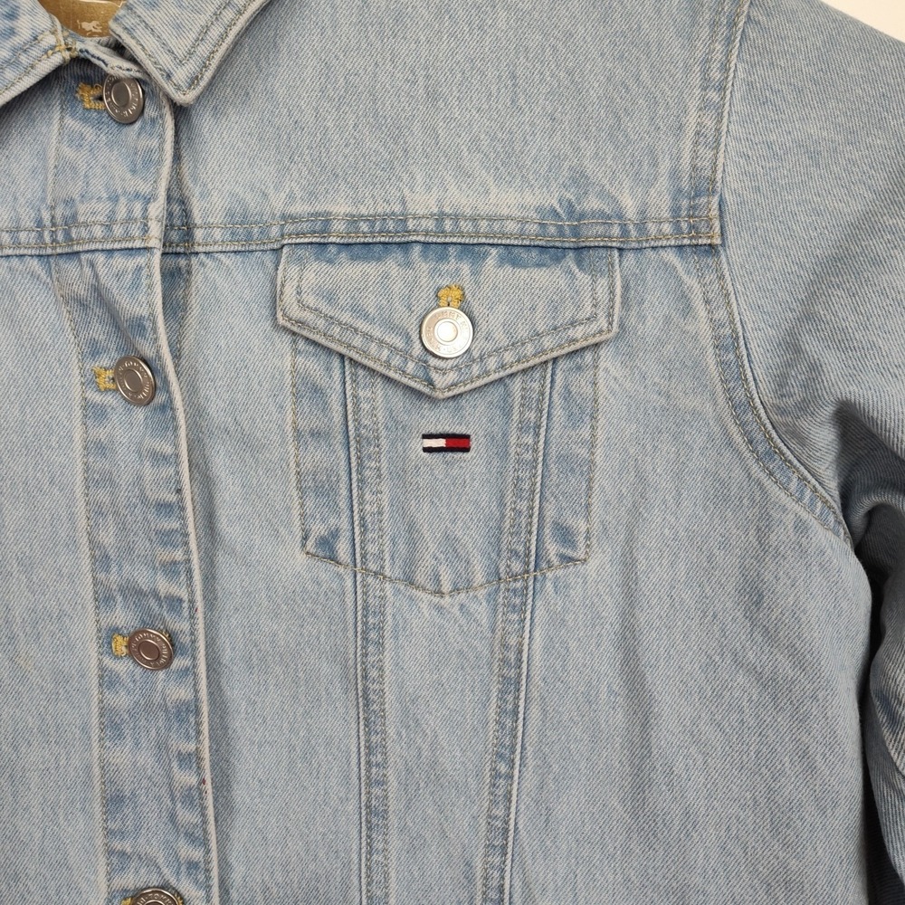 Vintage Tommy Hilfiger Jacket Men's Size L Lt. Blue Denim Big Flag Button-Up - Picture 3 of 13